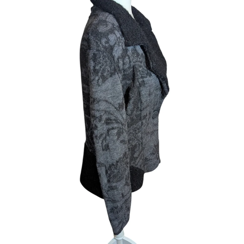 Peruvian 100% Alpaca Textured Old Money Gray/Black Textured Cardigan Blazer Sz L